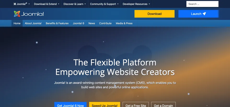 The Joomla home page: the flexible platform empowering website creators