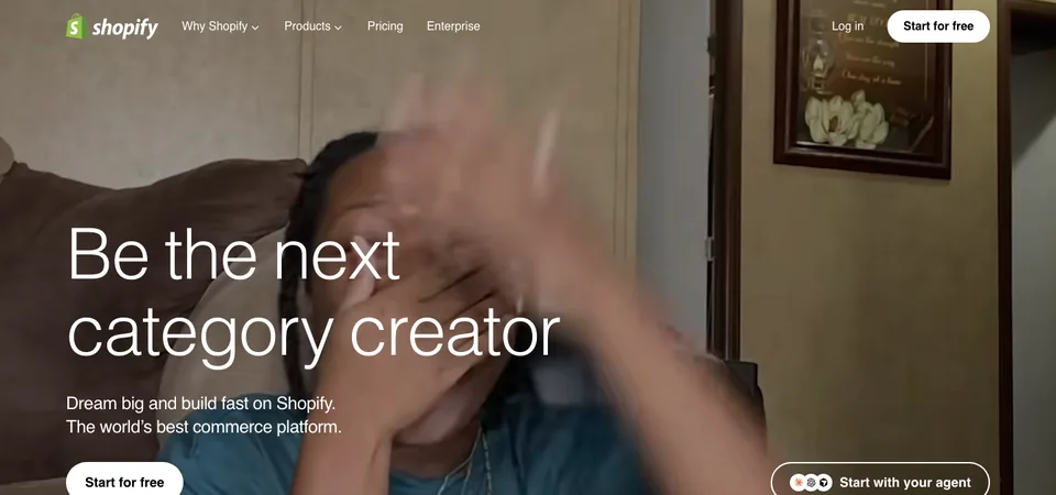 The Shopify home page: be the next category creator