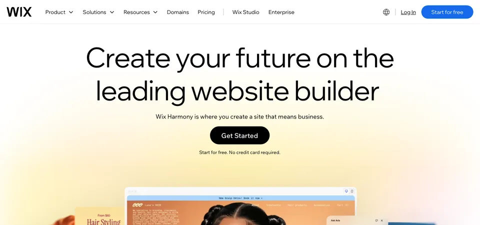 The Wix home page: create your future on the leading website builder