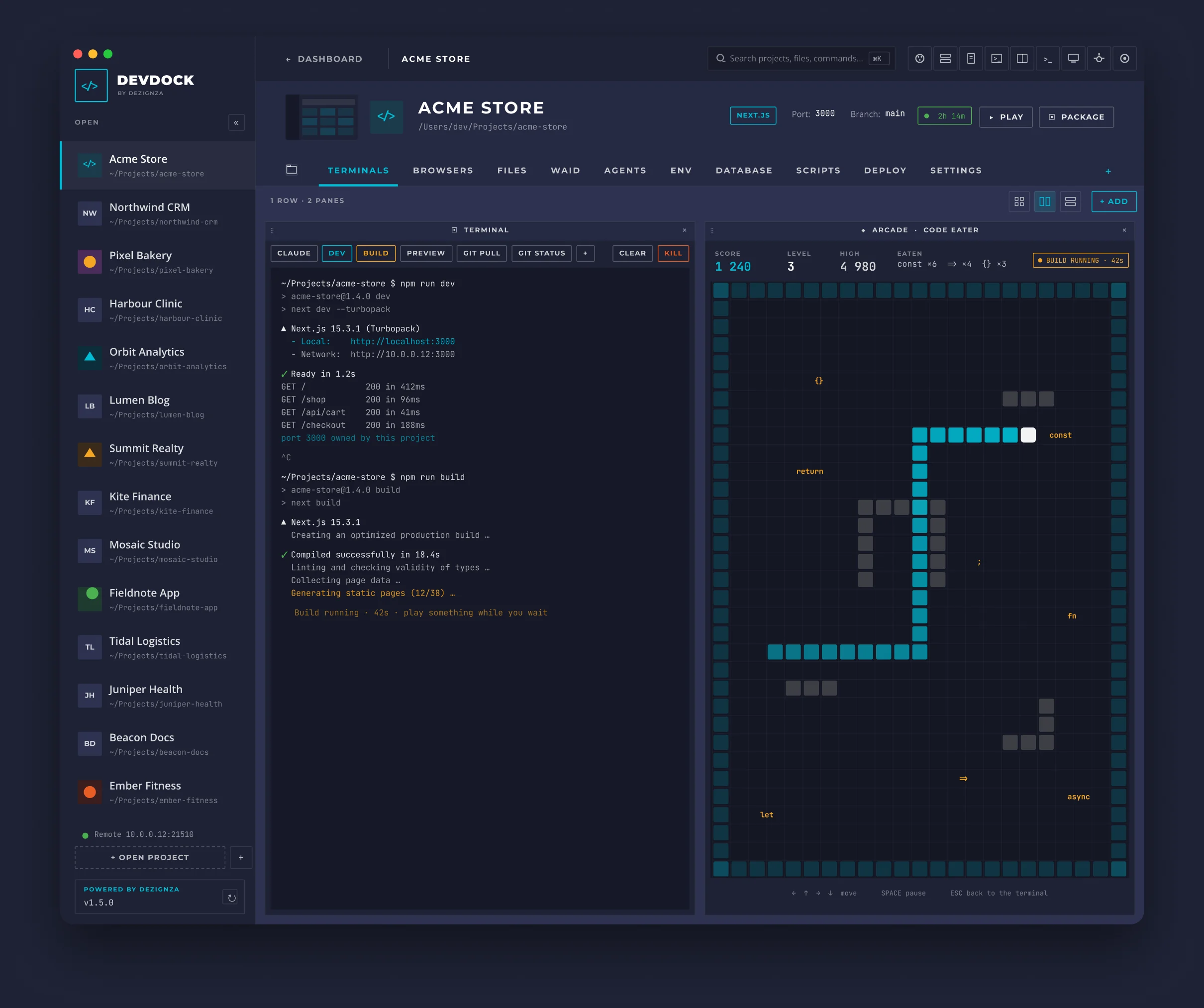 A DevDock project window