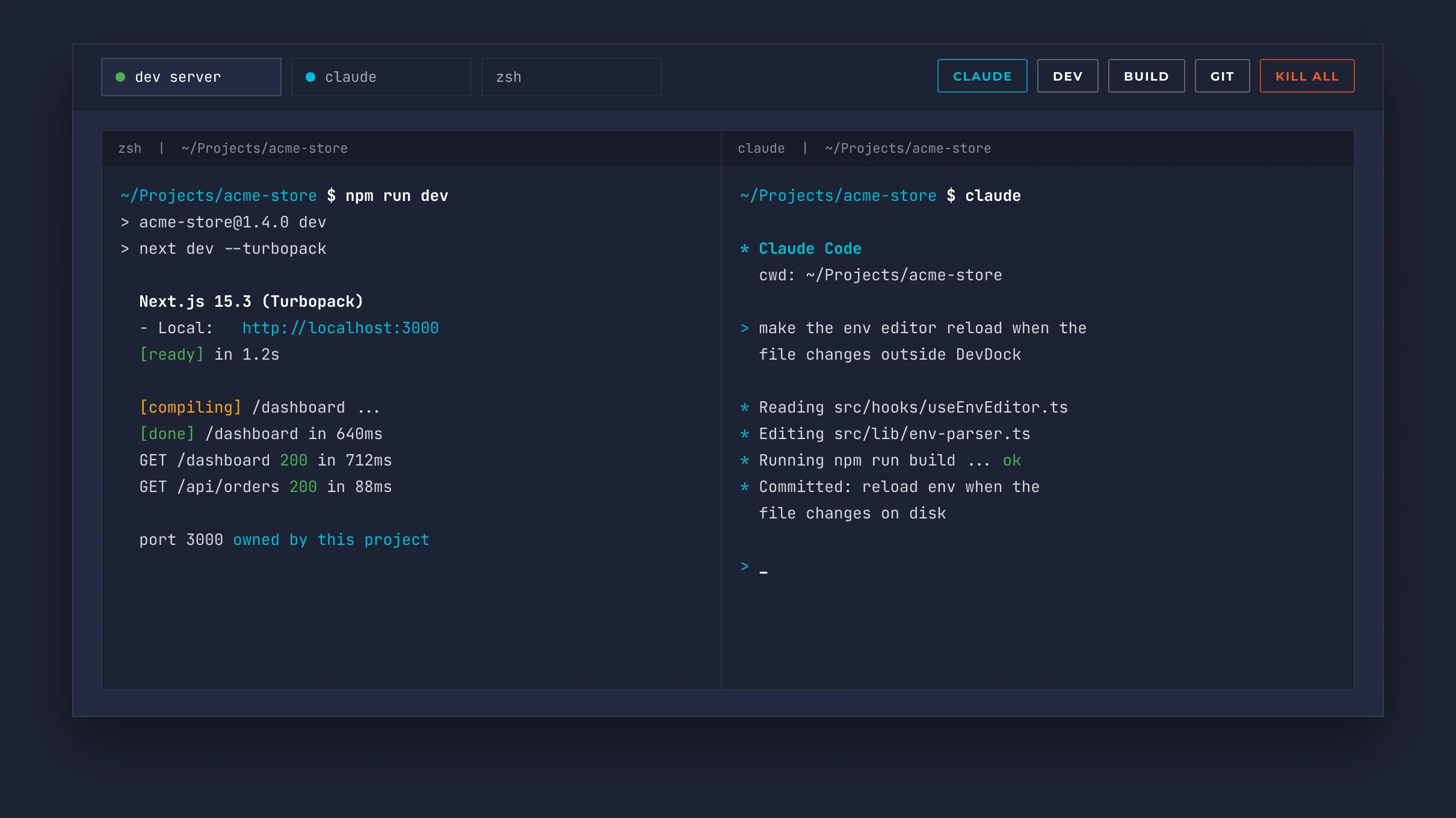 The DevDock terminal hub