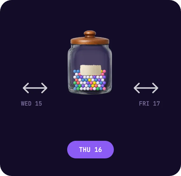 Swiping the jar from Wednesday 15 to Friday 17, with Thursday 16 selected