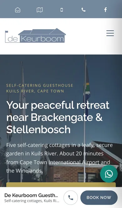 The De Keurboom home page on a phone