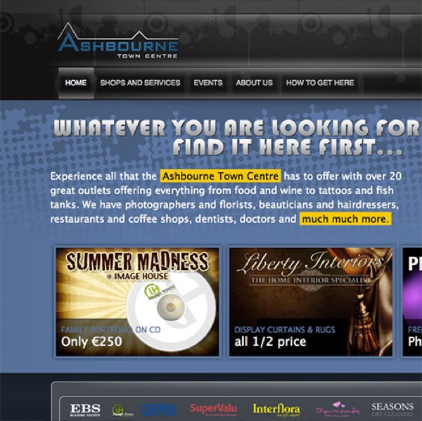 Ashbourne Town Centre website designed and built by DezignZA