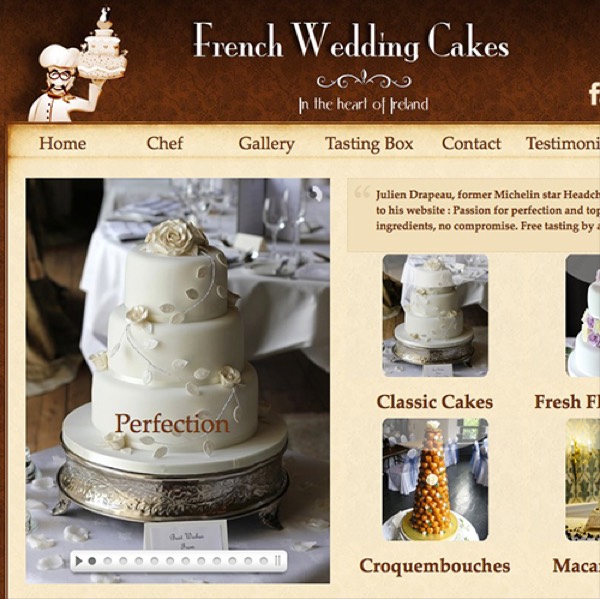French Wedding Cakes website designed and built by DezignZA