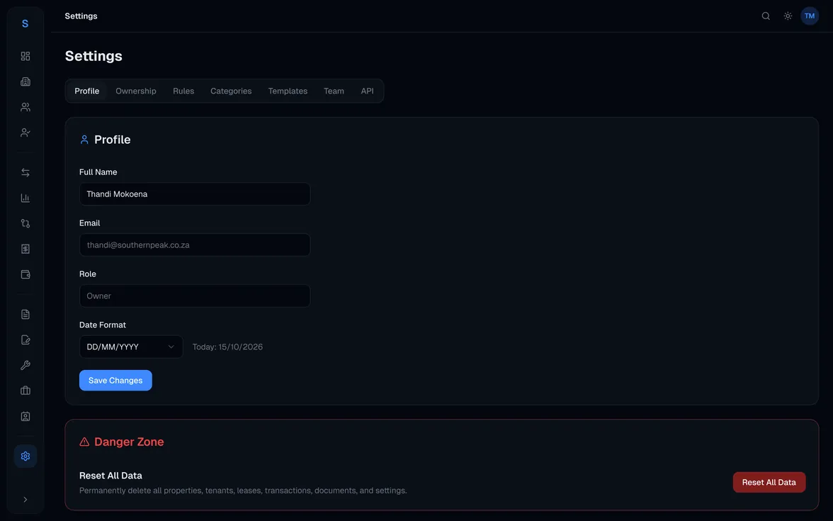 Letto settings page with profile fields and the danger zone