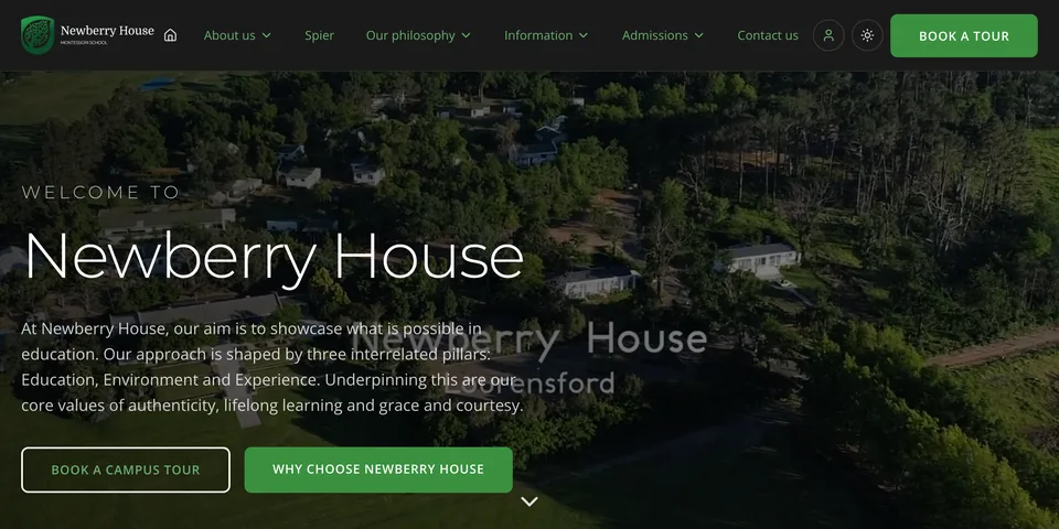 The Newberry House home page in dark mode