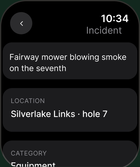 Apple Watch: incident logged by voice, fairway mower blowing smoke on the seventh