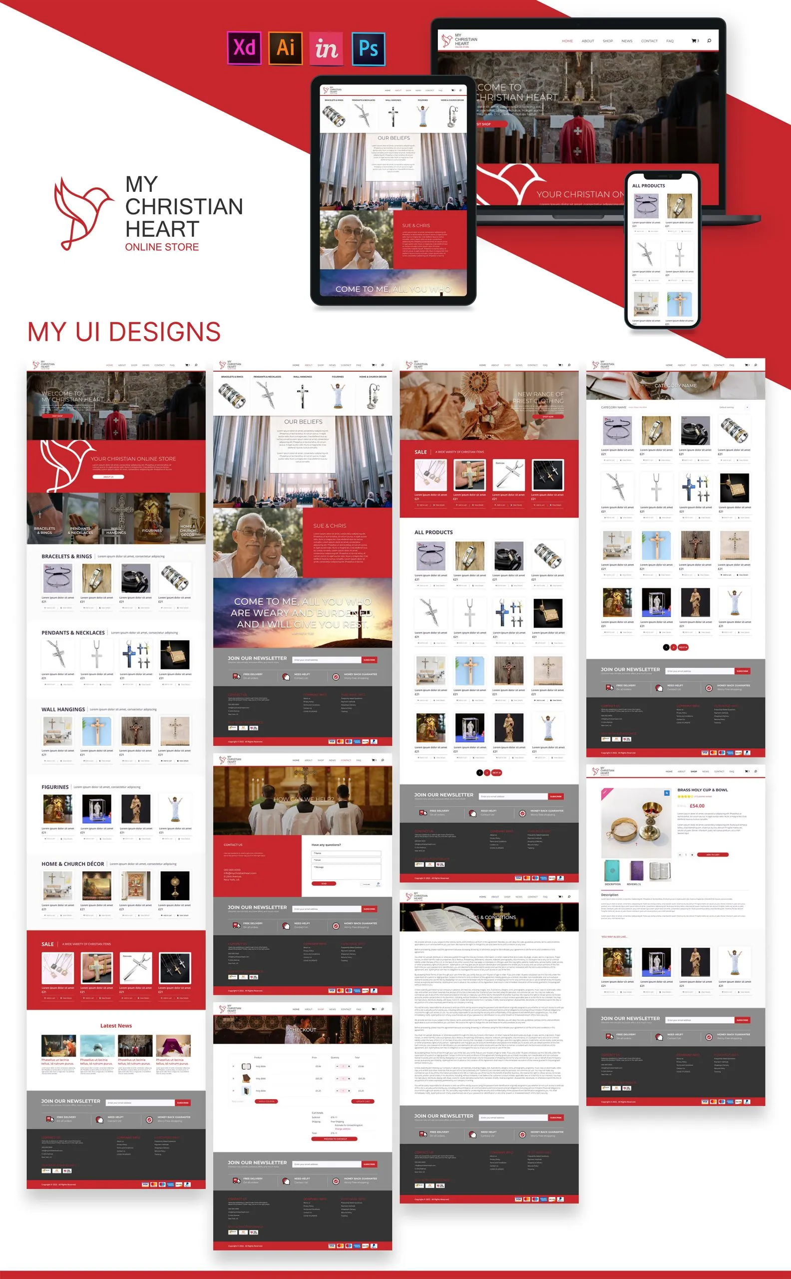 My Christian Heart online store shown on desktop, tablet and mobile with home, shop, product and checkout pages