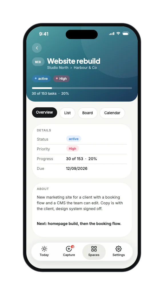 WAID iPhone app, project view