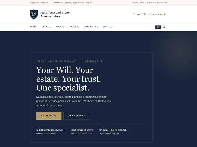 HML Trust and Estate Administrators website designed and built by DezignZA