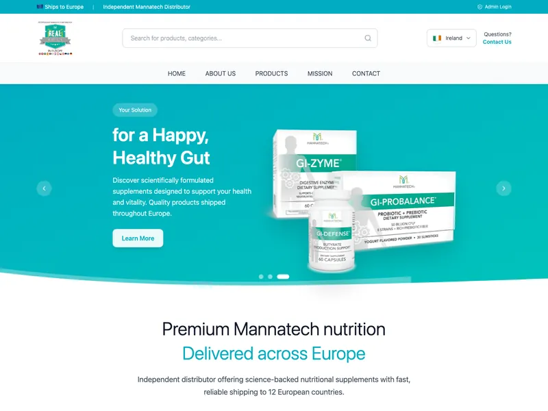 Real Nutrition Europe website designed and built by DezignZA